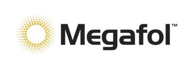 Logotipo de Megafol con icono circular naranja y texto negro
