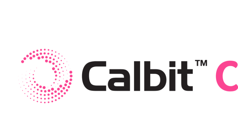 Logotipo de Calbit con icono circular rosa y texto negro