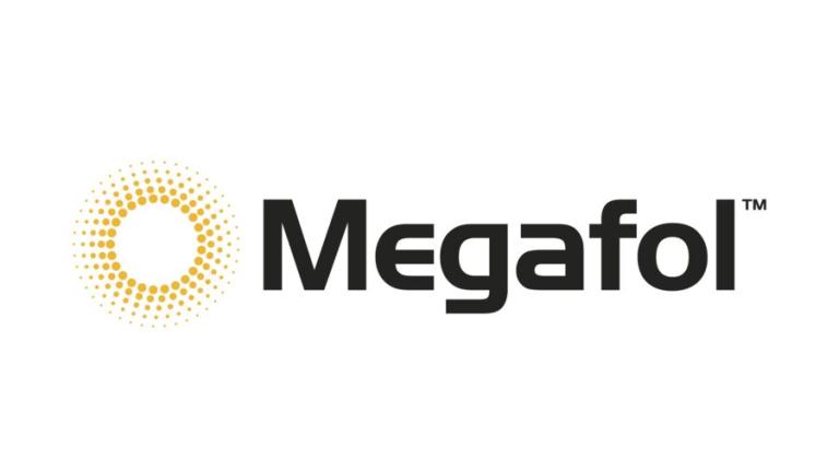 Logotipo de Megafol con icono circular naranja y texto negro